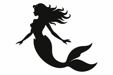 Mermaid silhouette, mermaid tail, shells and starfish vector illustration.