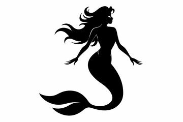 Mermaid silhouette, mermaid tail, shells and starfish vector illustration.