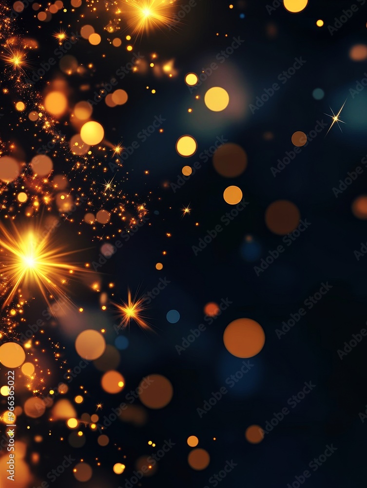 Poster an abstract background featuring a cluster of sparkling golden lights with white highlights against 