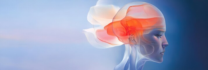 An abstract figure with a translucent head, representing the human mind and consciousness. Vivid colors symbolize growth, change, and the interconnectedness of thoughts. This image evokes a sense of t