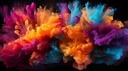 Fototapeta premium Bright colorful powder paint splashed onto a black background.