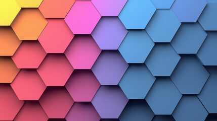 Colorful hexagonal pattern with a gradient from yellow to blue, abstract 3D background