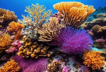 stunning macro showcasing vibrant coral reef ecosystems colorful marine life intricate details, underwater, biodiversity, ocean, habitat, species, texture, flora