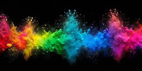 Rainbow Color Explosion on Black Background, Color, Abstract, Powder
