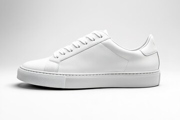 Side view of clean white sneaker on grey