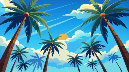 Low angle view from below of coconut palm tree against cloud and blue sky