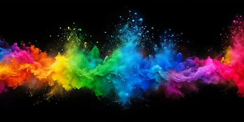 Naklejka premium Rainbow Powder Explosion on Black Background, abstract, colorful, texture, powder explosion, rainbow, abstract art