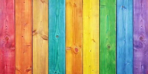 Fototapeta premium Rainbow Wooden Planks, Wood Grain Texture, Colorful Background, Wood Paneling