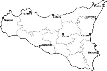 Map of Sicily with cities