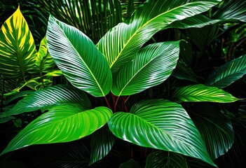 lush greenery showcasing vibrant leaf patterns thick foliage natural setting, abundant, botanical, bright, closeup, colorful, detail, designs, ecosystem