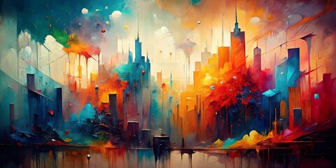 Urban Dreamscape - Oil on Canvas, Abstract Cityscape with Vibrant Colors, Modern Art ,abstract art, cityscape, painting