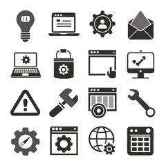 Fototapeta premium Vector set of repair flat icons. Contains icons device repair, technical support, engineer, tool kit, home repair, maintenance, list works and more. Pixel perfect
