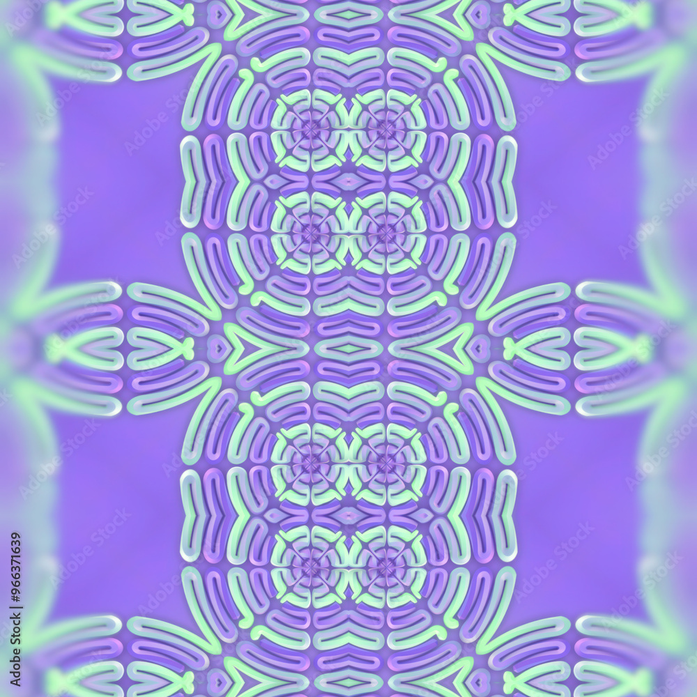 Poster Digital illustration of a symmetrical and repetitive pattern of a series of interconnected wavy lines. 3d rendering