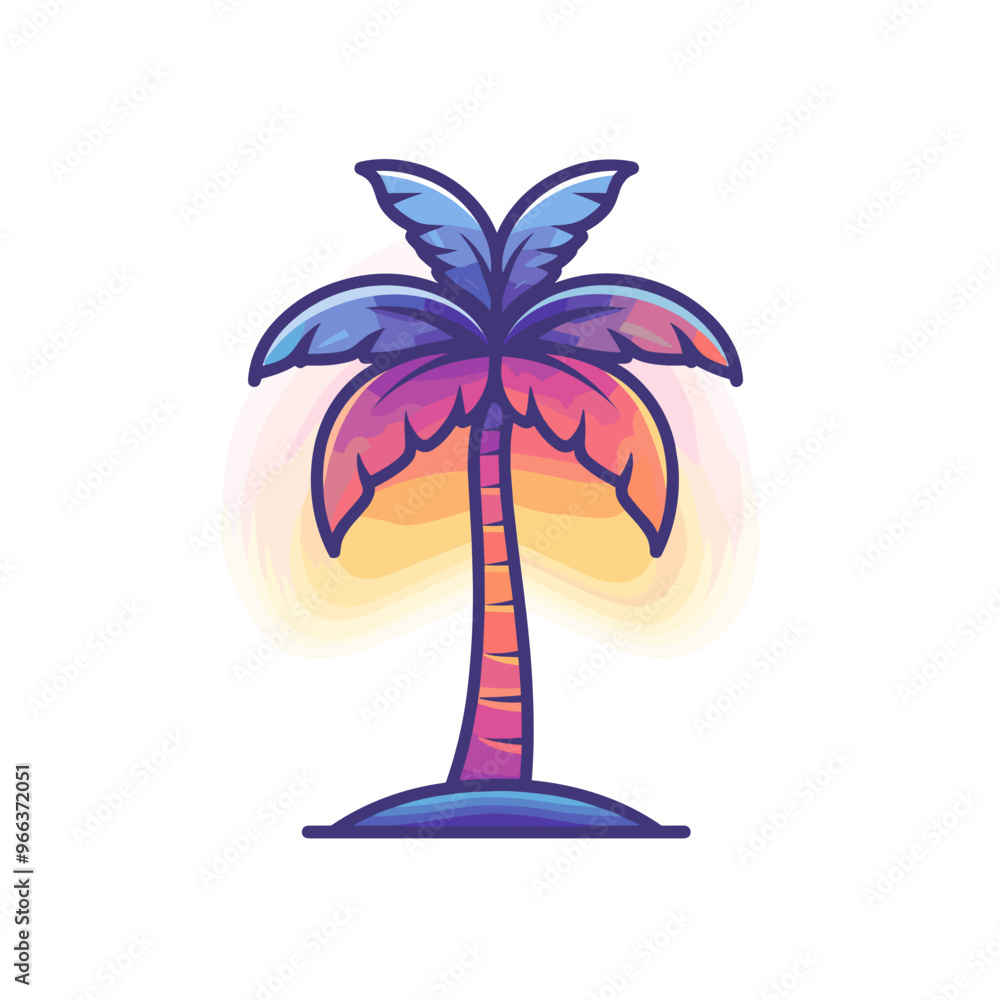 Poster a colorful palm tree with a sunset background. the tree is the main focus of the image, and the colo