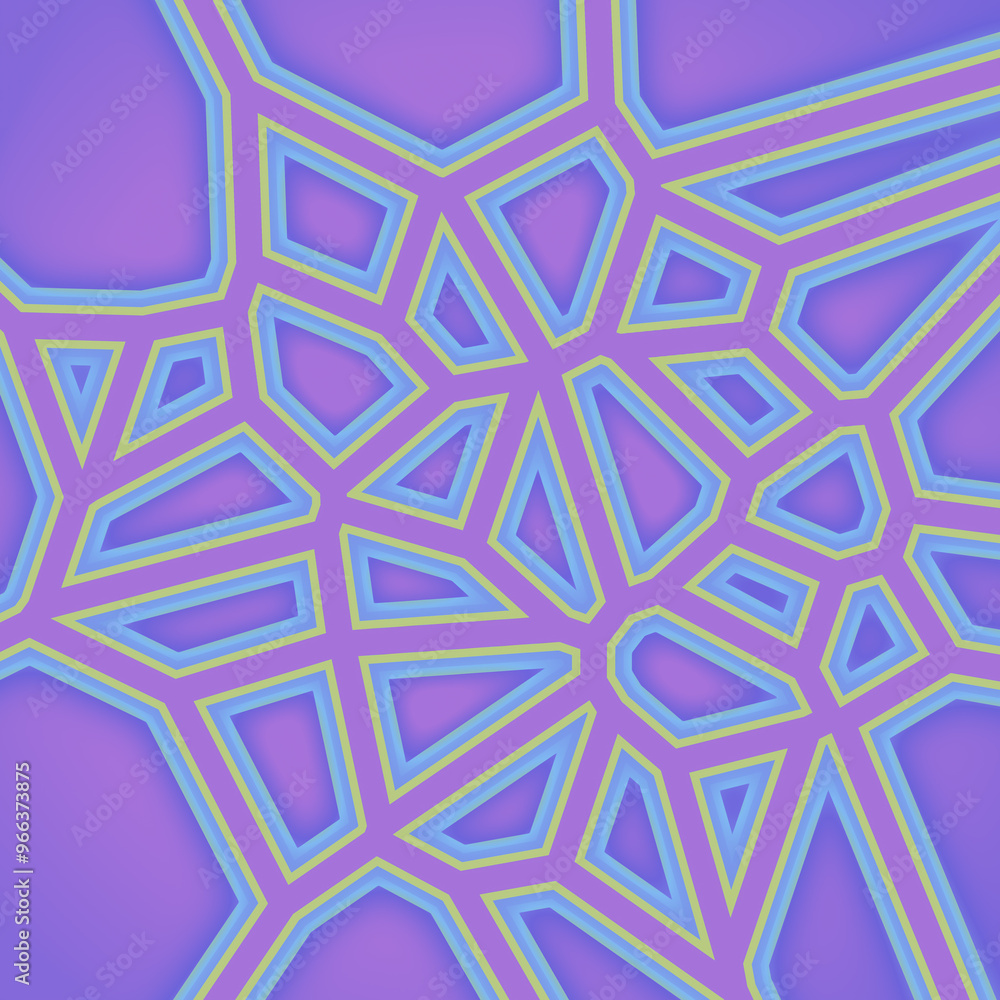 Aufkleber digital illustration of colorful fractal geometric shapes in vibrant shades of purple and blue. 3d r