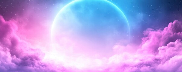 Bright stars fill an abstract background of pink and blue galaxies. rasterized picture.