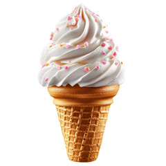 Vanilla Ice Cream Cone with Sprinkles Isolated on White Background, vanilla ice cream, ice cream cone, sprinkles, dessert