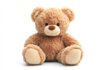 Obraz premium This image shows an adorable brown teddy bear plush toy sitting upright with a friendly smile and soft, fluffy fur, ideal for children’s toys or sentimental gifts.