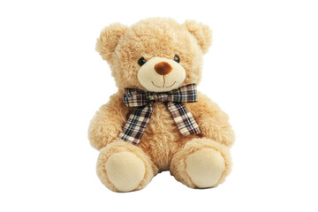 Obraz premium An image of a soft and fluffy teddy bear featuring a cozy checkered ribbon bow tie, exuding warmth and comfort, perfect for children's gifts or thematic decorations.