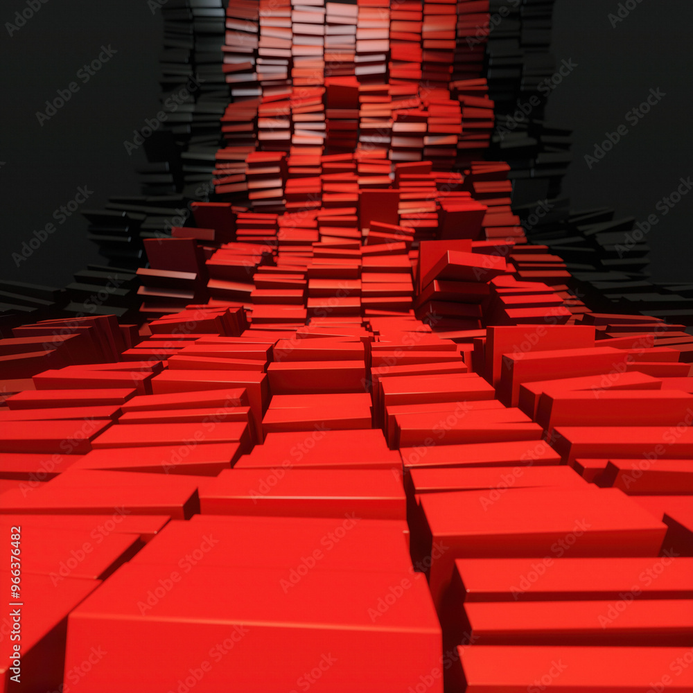 Aufkleber digital dreamscape of red and black cubes. a stunning and dynamic spectacle. 3d rendering illustrati