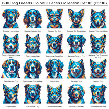 Dog Breeds Colorful Dog Faces Collection Set of 600 Dog Faces Isolated Part 25
