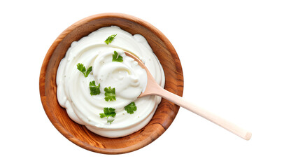 Creamy Dairy Product  in a wooden bowl - AI Generated Transparent PNG