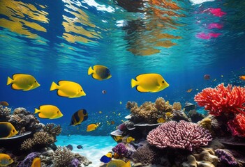 Fototapeta premium vibrant aquatic ecosystem displaying diverse marine life colorful coral underwater flora, reef, fish, biodiversity, species, ocean, habitat, environment, sea