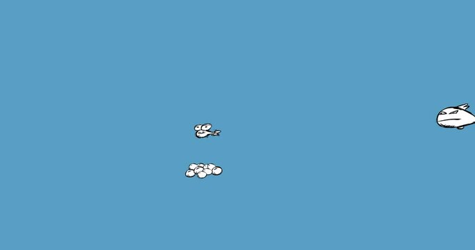 Big fish eat little fish color on color isolated. From egg to skeleton. From birth to death nature. Food chain cycle process 4K video education or business metaphor funny cartoon anime.