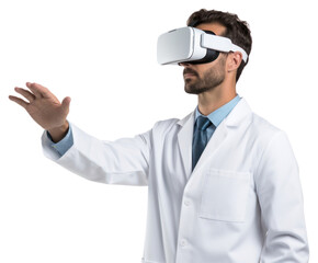 PNG  White background technology vr headset scientist.