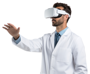 PNG  White background technology vr headset scientist.