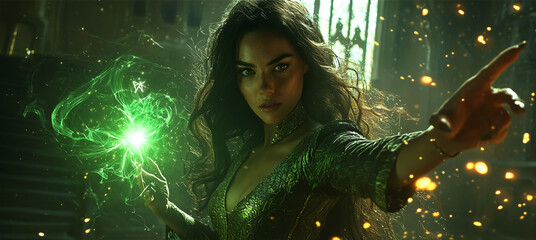 A powerful sorceress casting a spell