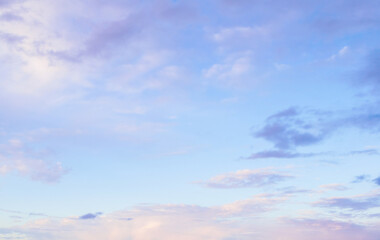 Sky background, romantic sky in pastel tones, vast panoramic sky with soft pink clouds