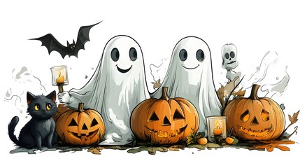Halloween, Witches, Ghosts, Haunting, Cartoon, Drawing, Abstract Image, Texture, Pattern Background, Wallpaper, Cover and Screen for Smartphone, PC, Laptop, 9:16 and 16:9 Format