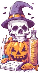 Halloween, Witches, Ghosts, Haunting, Cartoon, Drawing, Abstract Image, Texture, Pattern Background, Wallpaper, Cover and Screen for Smartphone, PC, Laptop, 9:16 and 16:9 Format