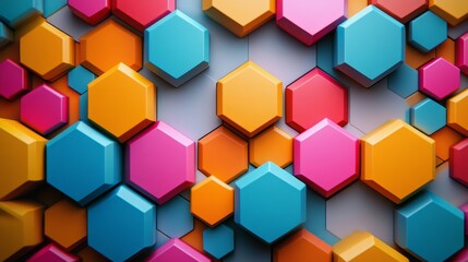 Obraz premium Colorful hexagon shapes layered in a vibrant 3D arrangement
