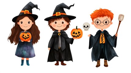 Halloween, Witches, Ghosts, Haunting, Cartoon, Drawing, Abstract Image, Texture, Pattern Background, Wallpaper, Cover and Screen for Smartphone, PC, Laptop, 9:16 and 16:9 Format