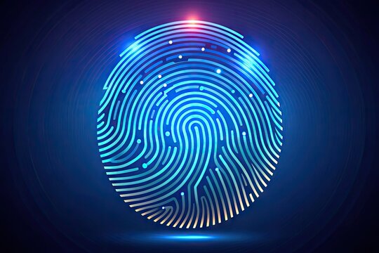 A stylized illustration of a fingerprint transformed into a modern icon, featuring swirling patterns and bold lines, symbolizing security, identity, and digital technology.