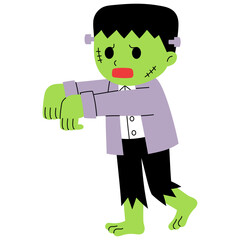 halloween green Frankenstein wearing ripped shirt and pants walking illustration 