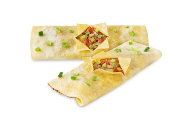 Spicy ground pork stuffed omelette, kai yat sat, on a white isolated background