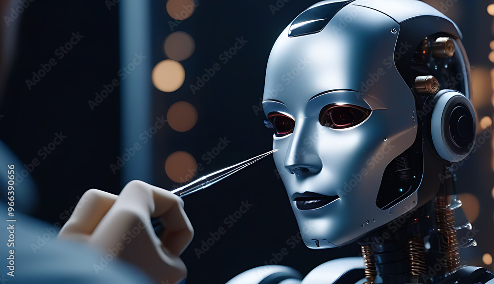 Poster ai replacing visual artists photographers automated artistry robot embracing paintbrush redefining c