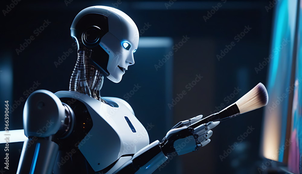 Poster ai replacing visual artists photographers automated artistry robot embracing paintbrush redefining c