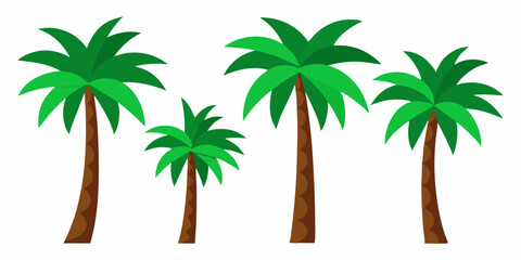 Obraz premium A set of four cartoon palm trees, perfect for adding a tropical touch to your designs. These playful and colorful trees are ideal for summer projects, beach-themed illustrations.