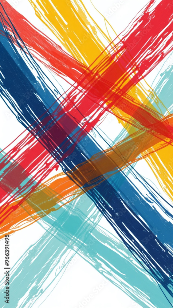 Poster intersecting colorful lines on a clean white background, creating a dynamic and energetic abstract p