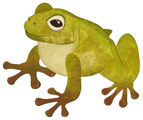 Cute Green Frog Gardener Sitting with Flower , butterfly, illustration, pattern elements, set	
