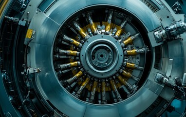 A close-up view of a complex industrial machine component, showcasing its intricate design and engineering.
