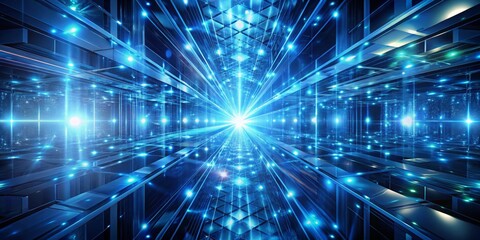 Obraz premium Digital Corridor An Abstract Perspective of Glowing Blue Lines and Geometric Shapes, 3D Rendering, Abstract Background, Futuristic, Technology, Sci-Fi, Cyberpunk