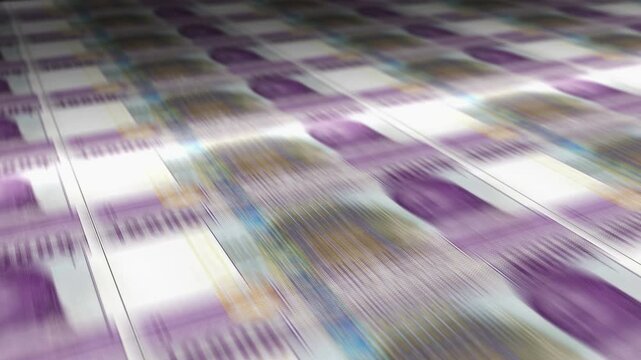 Central African CFA Franc money Cameroon Chad Congo money sheet printing. XAF banknotes loop print. Seamless and looped background concept of finance, economy crisis, inflation and business.