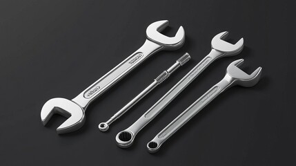 Detailed 3D vector illustration of a set of tools essential for any mechanic or plumber, including a wrench, adjustable wrench, and screwdriver. 