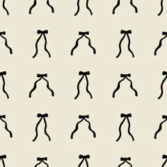 Seamless pattern with abstract simple black ribbons. Vector flat background with bows in retro style. Coquette and ballet core