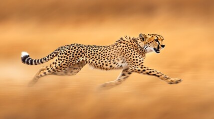 Fototapeta premium A close-up of a cheetah running at full speed across the open savanna